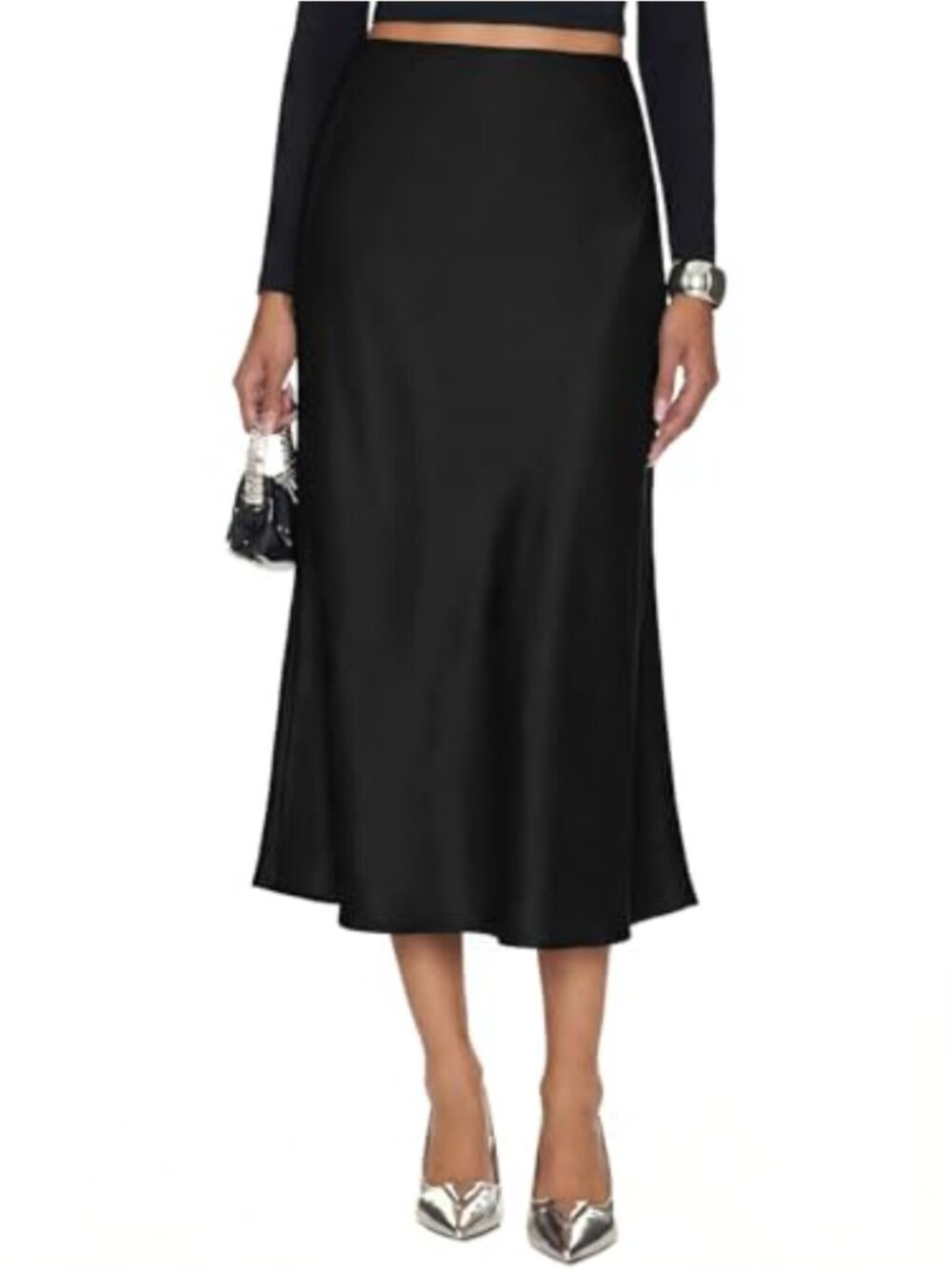 Silk Satin Midi Skirt High Waisted Leopard A-Line Flared